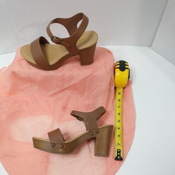 New Soda Womens 7.5 Open Toe  Block Heel Platform Sandal Ankle Strap Brown - Picture 9 of 12